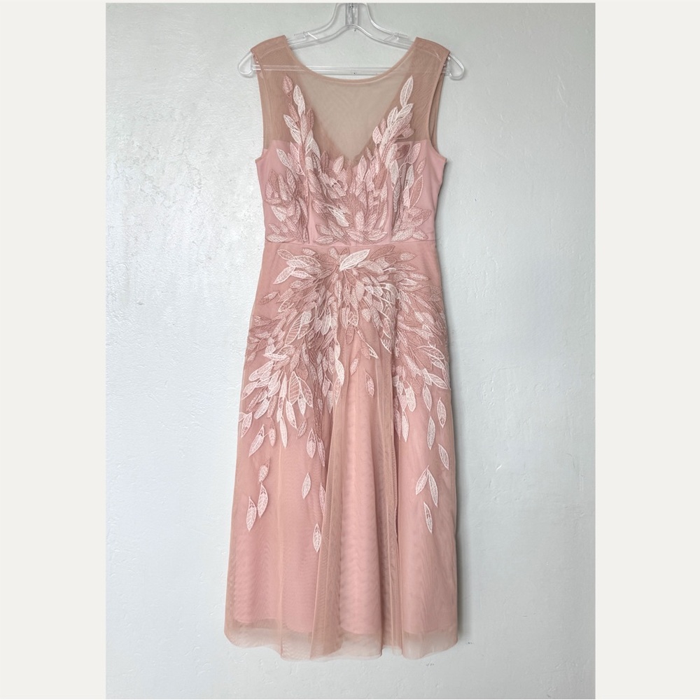 BCBGMAXAZRIA Gustava Nude Pink Embroidered Tulle Dress Size 0